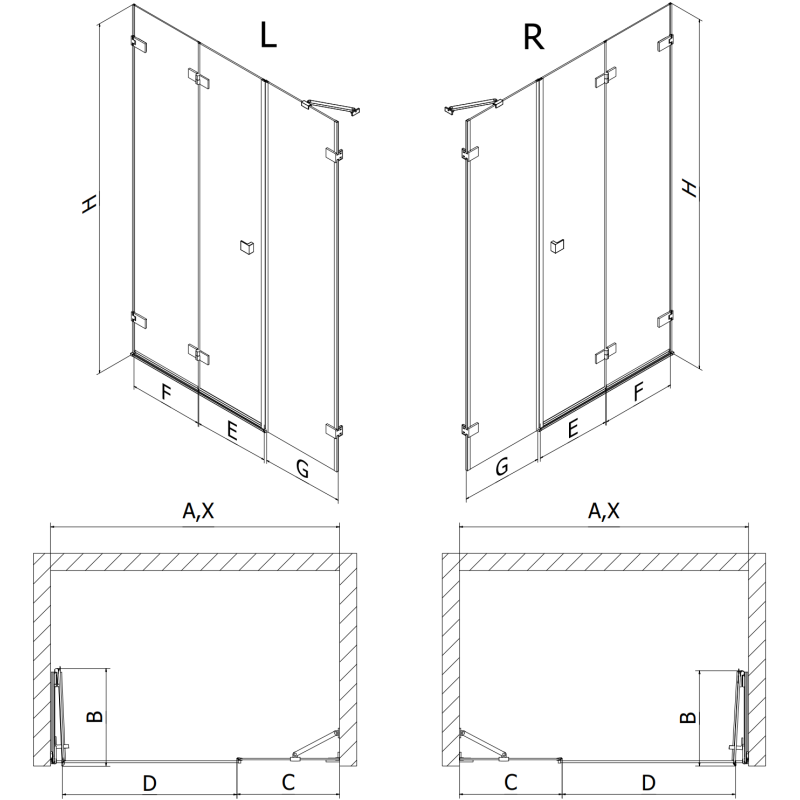 Mexen Lunar-F puerta de ducha plegable izquierda 125 cm, transparente, níquel cepillado - 836S-125-050-97-00-L