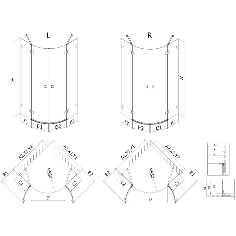 Mexen Lunar cabine de douche semi-circulaire pivotante gauche 100 x 90 cm, transparent, métallisé - 833-100L-090P-95-00