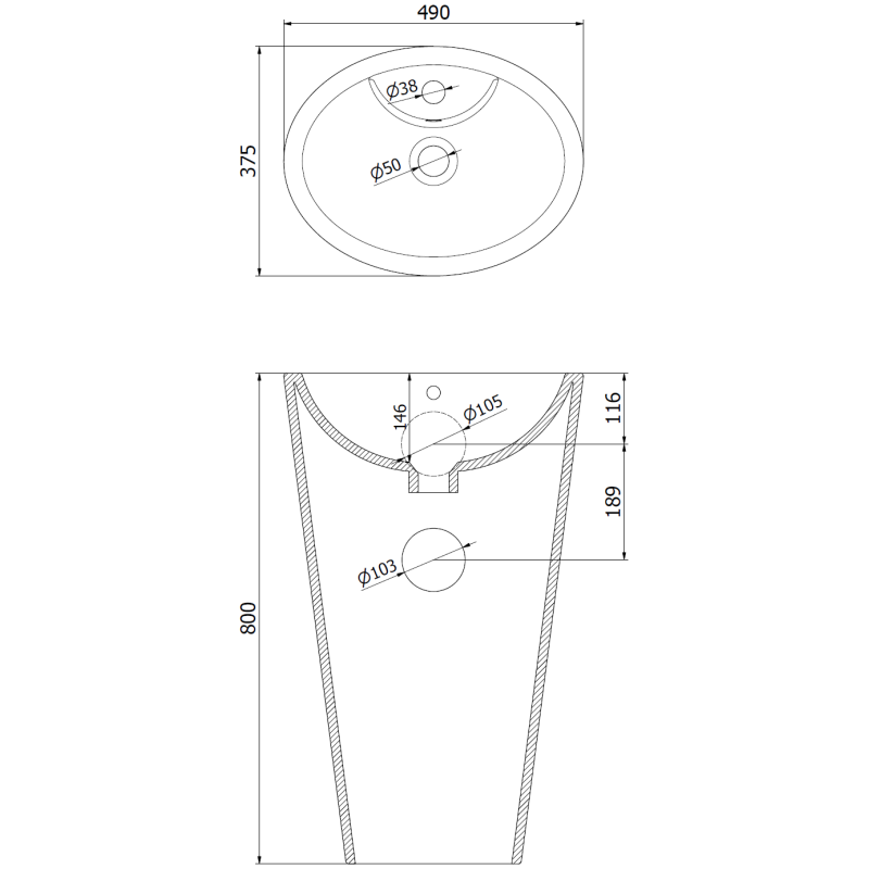 Mexen Orkla lavabo free-standing 49 x 37 cm, bianco - 26065000