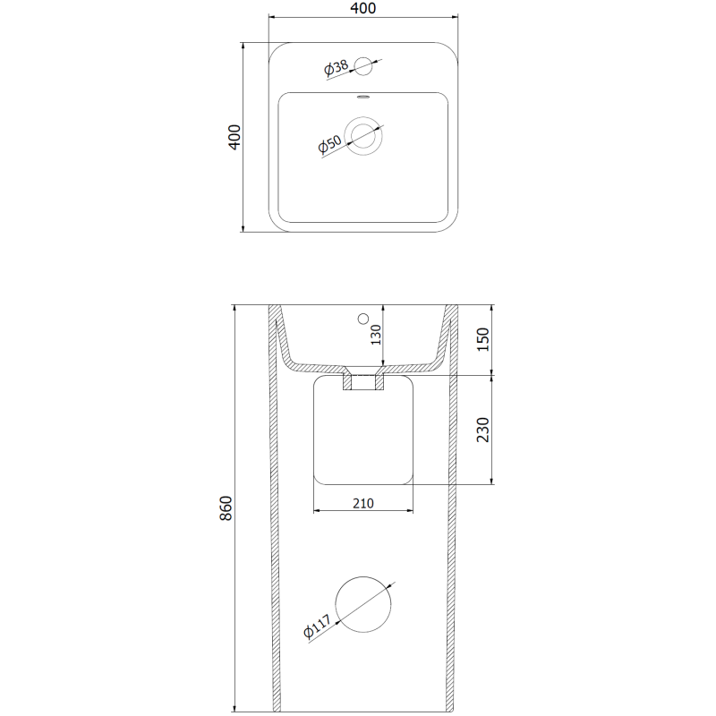 Mexen Otra free-standing sink 40 x 40 cm, white - 26034000