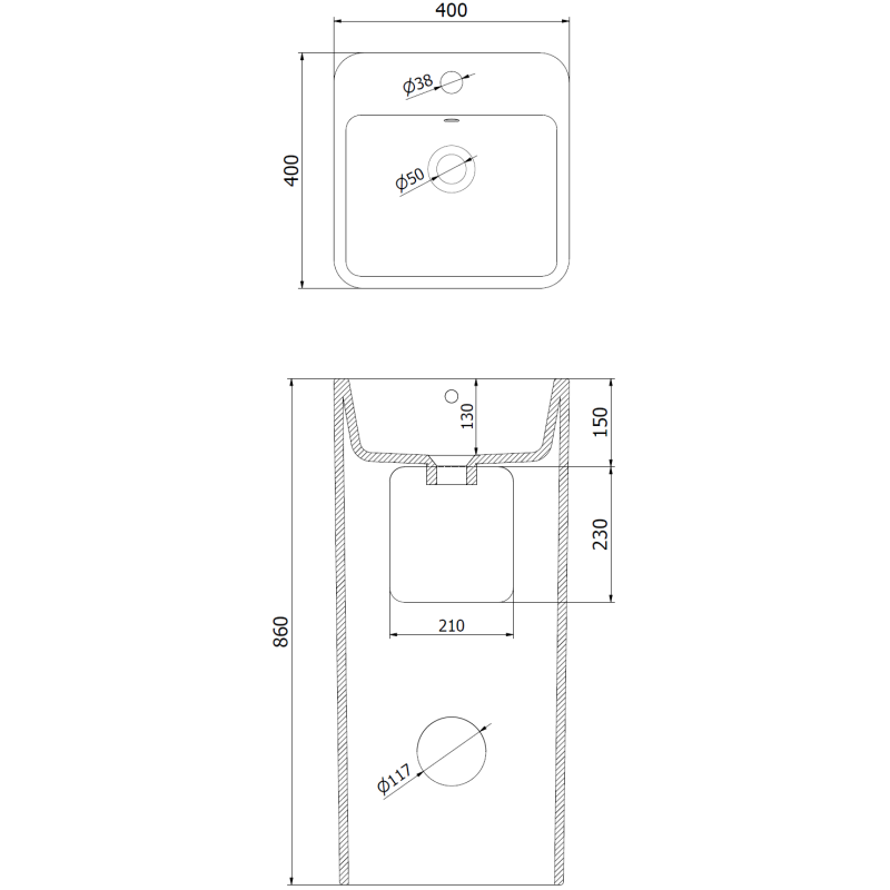 Mexen Otra lavabo independiente 40 x 40 cm, negro mate - 26034070