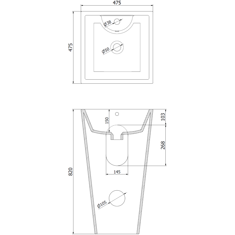 Mexen Pia lavabo autoportante 47 x 47 cm, bianco - 26104700
