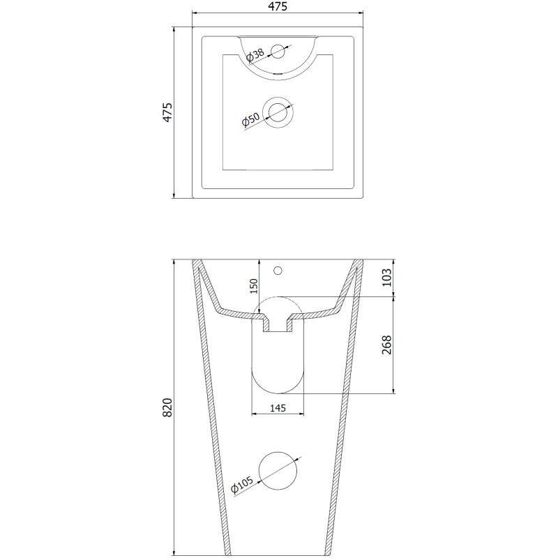 Mexen Pia vrijstaande wasbak 47 x 47 cm, mat zwart - 26104770