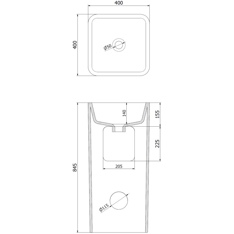 Mexen Tana freestanding sink 40 x 40 cm, matte black - 26044070