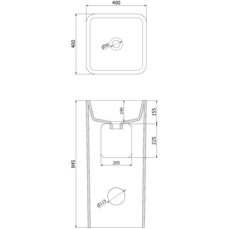 Mexen Tana lavabo independiente 40 x 40 cm, negro mate - 26044070