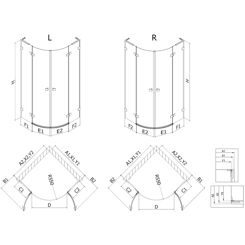 Mexen Lunar L cabina de duche semicircular de abrir 90 x 90 cm, transparente, cromada - 833L-090L-090P-01-00