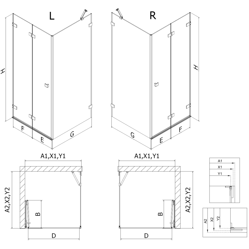 Mexen Lunar-F cabine de douche pliable droite 100 x 70 cm, transparent, or rose- 836-100-070-60-00-P