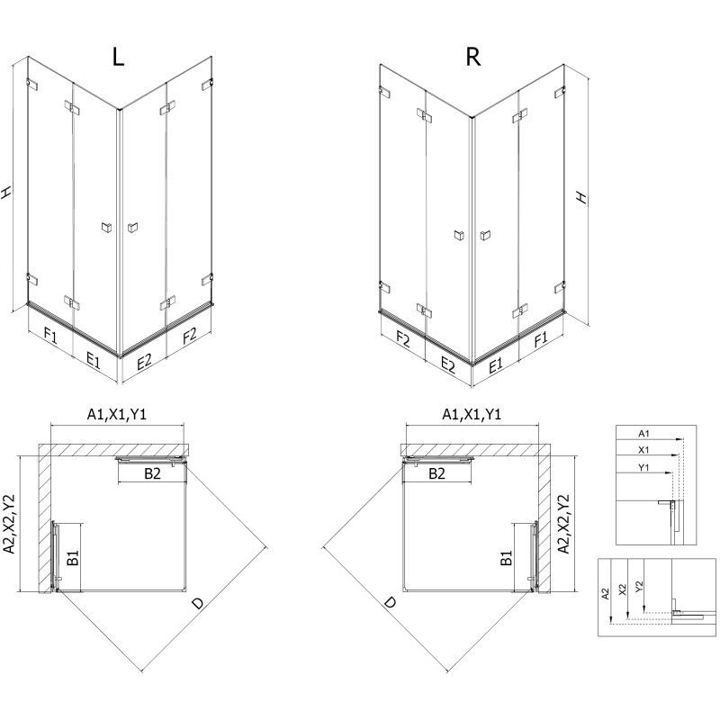 Mexen Lunar-F Duo cabine de douche pliante 80 x 70 cm, transparent, chrome - 836-080L-070P-01-00