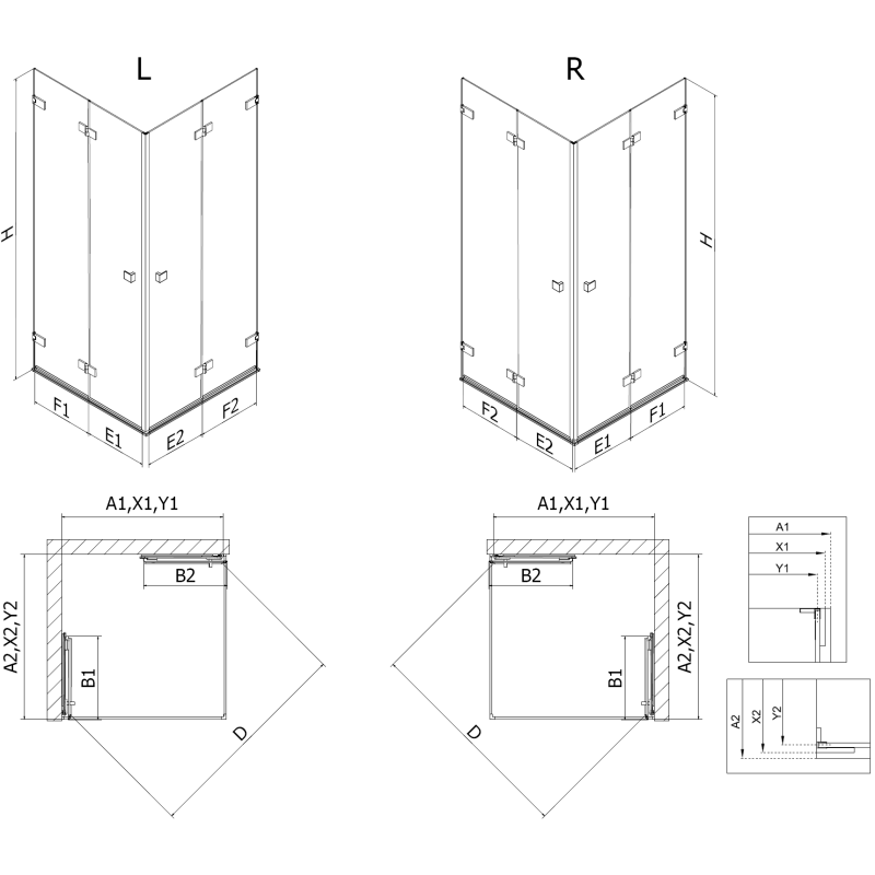 Mexen Lunar-F Duo vikbar duschkabin 95 x 90 cm, transparent, gun metal - 836-095L-090P-95-00