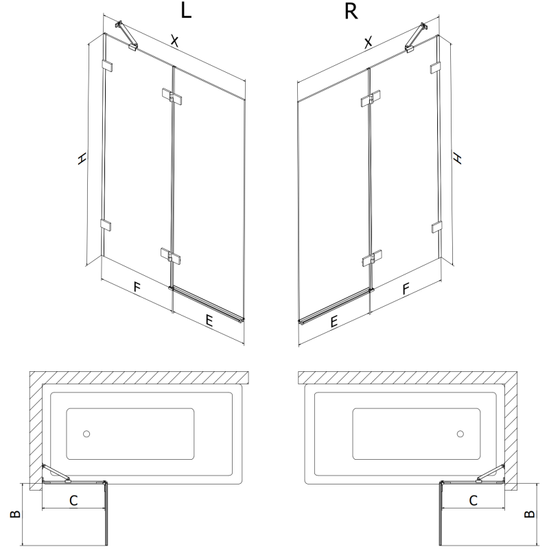 Mexen Lunar paratia da doccia a 2 ante sinistra 90 x 150 cm, trasparente, bianco - 897-090-100-20-00-L