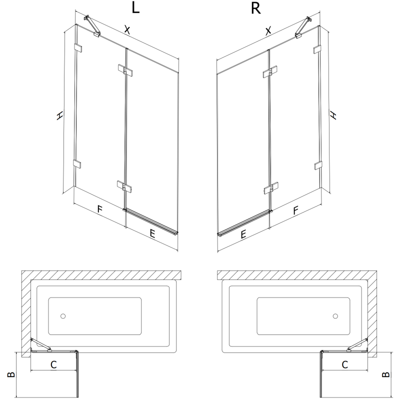 Mexen Lunar 2-panel shower screen right 100 x 150 cm, transparent, gun gray brushed - 897-100-100-66-00-P