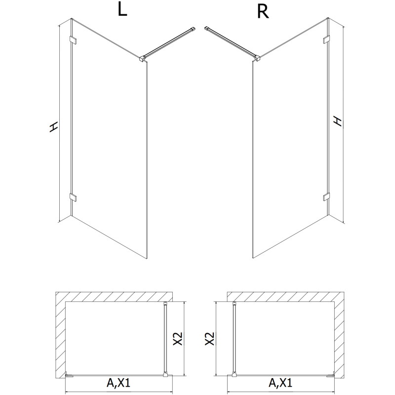 Mexen Lunar dušisein Walk-in vasak 140 x 200 cm, läbipaistev 8 mm, gun metal - 830-140-000-95-00-L