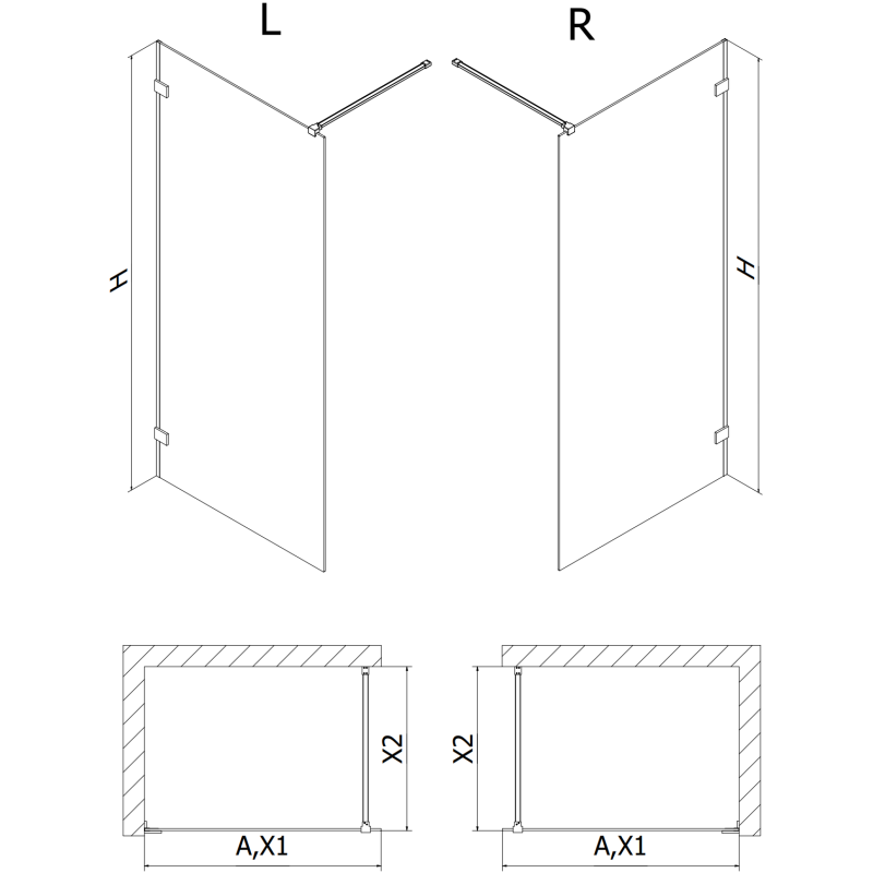 Mexen Lunar Walk-in duschvägg vänster 60 x 200 cm, transparent 8 mm, gun metal - 830-060-000-95-00-L