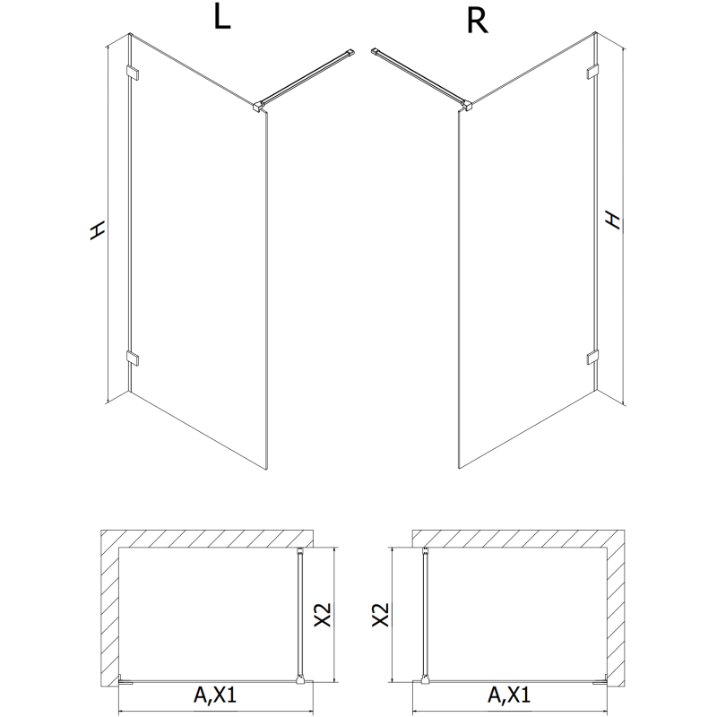 Mexen Lunar tuš stena Walk-in leva 120 x 200 cm, prozorna 8 mm, brušen nikel - 830-120-000-97-00-L