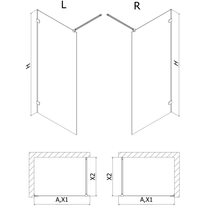 Mexen Lunar paroi de douche Walk-in gauche 90 x 200 cm, transparent 8 mm, nickel brossé - 830-090-000-97-00-L