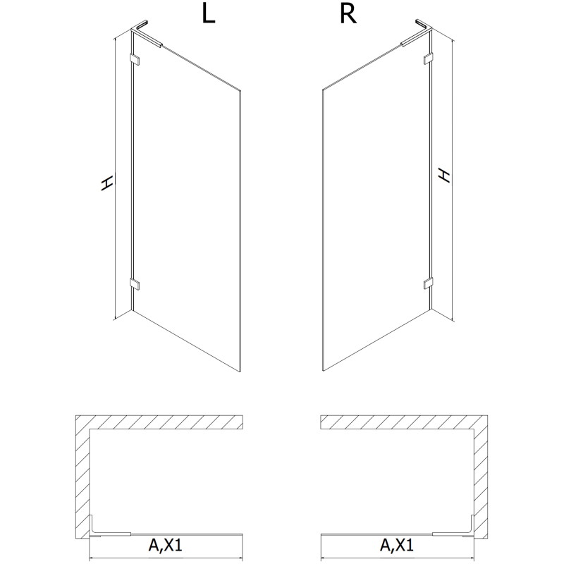 Mexen Lunar L Walk-in lijeva tuš stijenka 110 x 200 cm, prozirna 8 mm, brušeni bakar - 830L-110-000-65-00-L