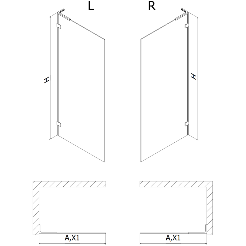 Mexen Lunar L ścianka prysznicowa Walk-in lewa 120 x 200 cm, transparent 8 mm, czarna - 830L-120-000-70-00-L