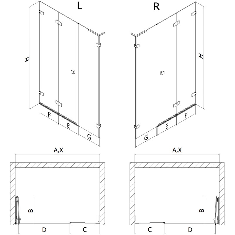 Mexen Lunar-F L drzwi prysznicowe składane prawe 145 cm, transparent, białe - 836SL-145-050-20-00-P