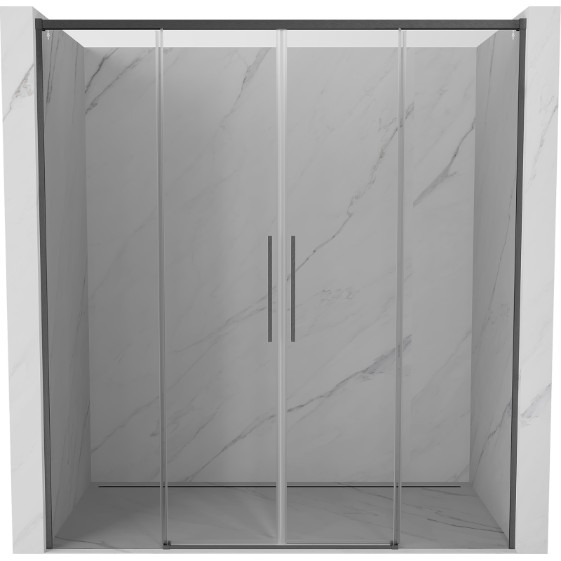 Mexen Rox Duo 170 cm Sliding Shower Doors, Transparent, Brushed Gun Gray - 8C2-170-002-66-00