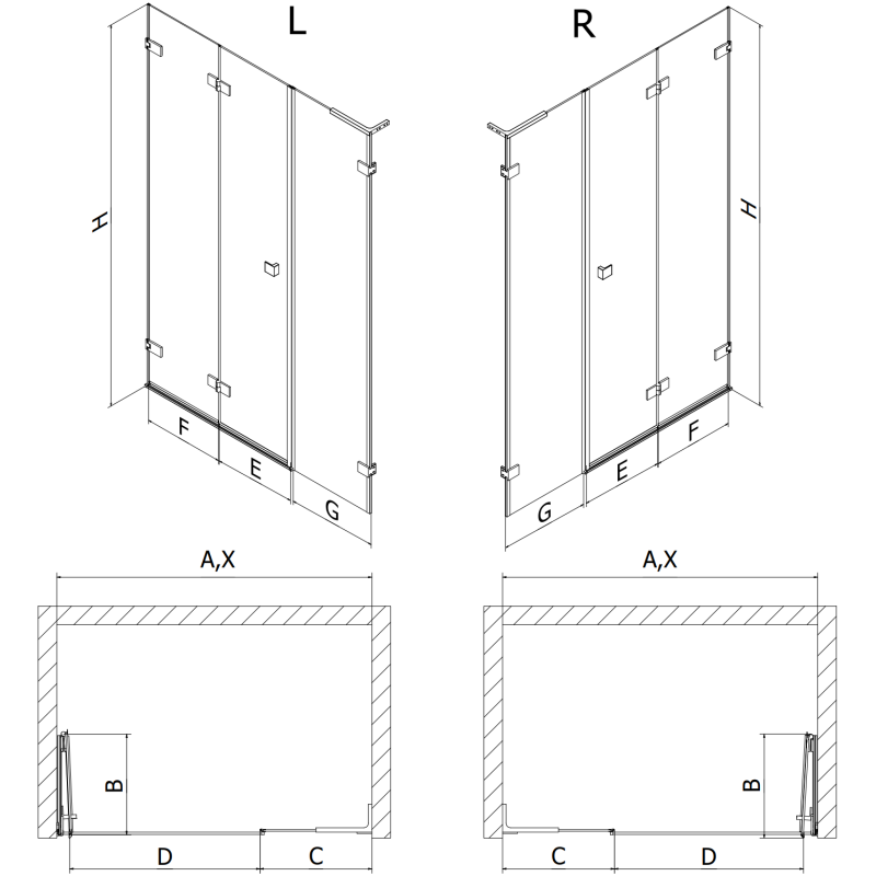 Mexen Lunar-F L drzwi prysznicowe składane prawe 130 cm, transparent, złote - 836SL-130-050-50-00-P