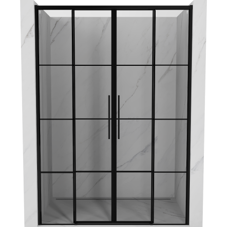 Mexen Rox Duo 160 cm Sliding Shower Doors, Black Grid, Black - 8C2-160-002-70-77