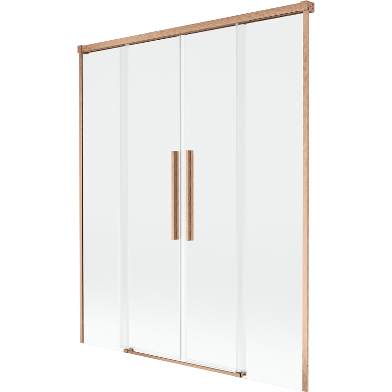 Mexen Rox badwand 2-delig schuifbaar 140 x 150 cm, transparant, geborsteld koper - 8C9-140-002-65-00