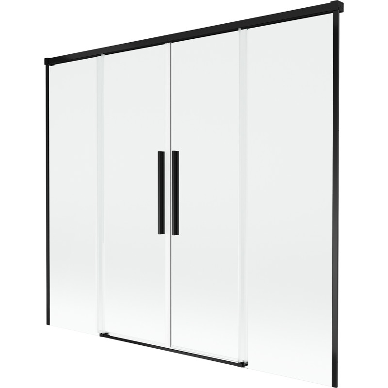 Mexen Rox 2-vleugelige uitschuifbare badwand 180 x 150 cm, transparant, zwart - 8C9-180-002-70-00