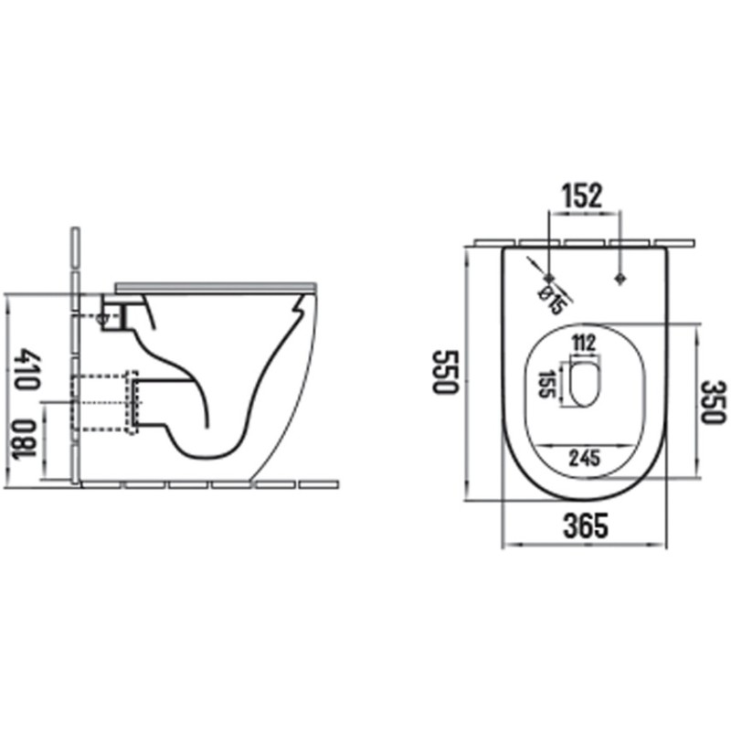Mexen Lena fräie stoend WC-Mësch Rimless Tornado mat lues offallender schlanker Sëtzplack, Duroplast, wäiss Glanz