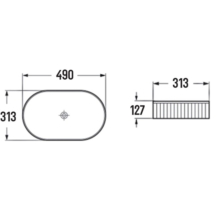 Mexen Grovo räfflad tvättställ ovanpå golvet 49 x 31 cm, svart matt - 22304985