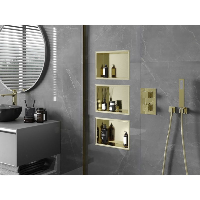 Mexen X-Wall-R mensola da incasso con bordo 30 x 20 cm, oro spazzolato - 1950302010