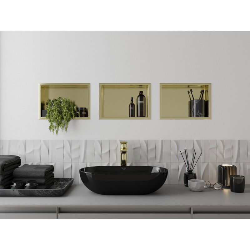 Mexen X-Wall-R Nischenregal mit Flansch 30 x 20 cm, gebürstetes Gold - 1950302010