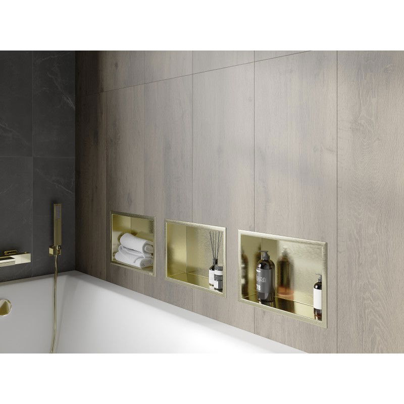 Mexen X-Wall-R mensola da incasso con bordo 30 x 20 cm, oro spazzolato - 1950302010