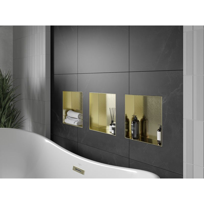 Mexen X-Wall-NR inbouwplankje zonder flens 30 x 30 cm, geborsteld goud - 1951303010