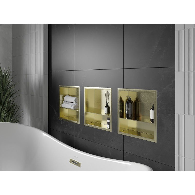 Mexen X-Wall-R estante empotrado con reborde y estante 30 x 30 cm, dorado cepillado - 1950303010S