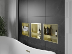 Mexen X-Wall-R nischhylla med kant och hylla 30 x 30 cm, borstad guld - 1950303010S