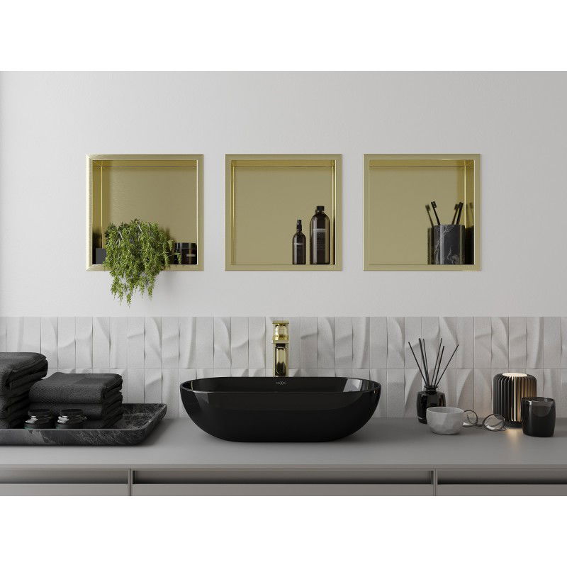Mexen X-Wall-R recessed shelf with flange 30 x 30 cm, brushed gold - 1950303010
