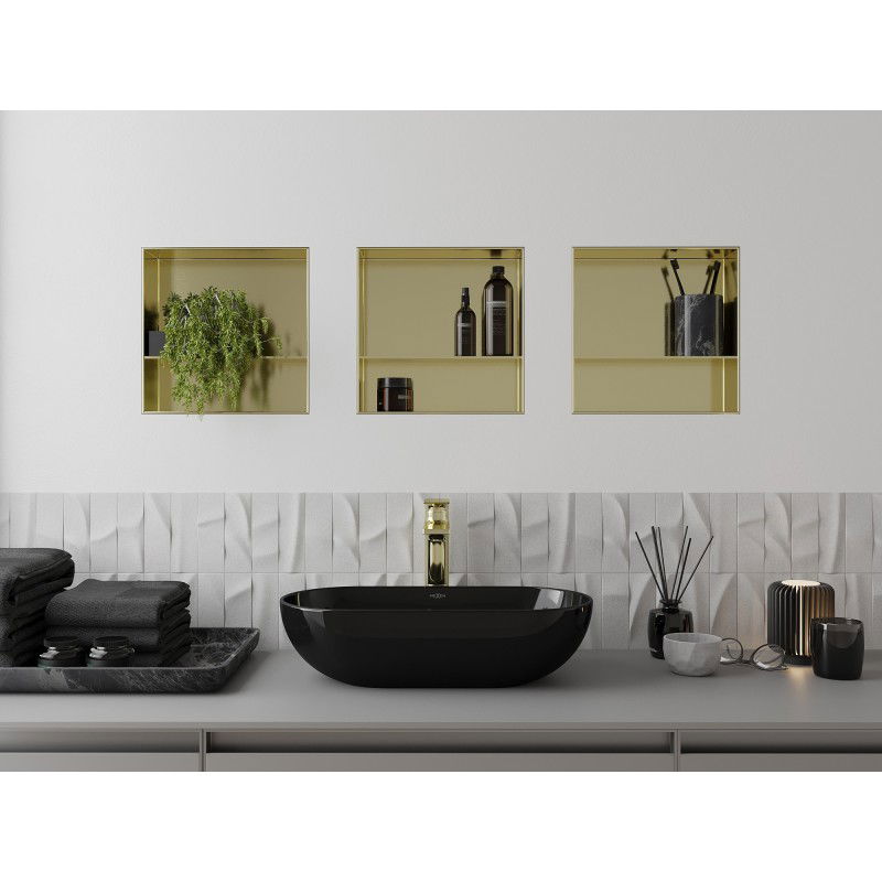 Mexen X-Wall-NR nis nissenstelling zonder flens met plank 30 x 30 cm, goud geborsteld - 1951303010S