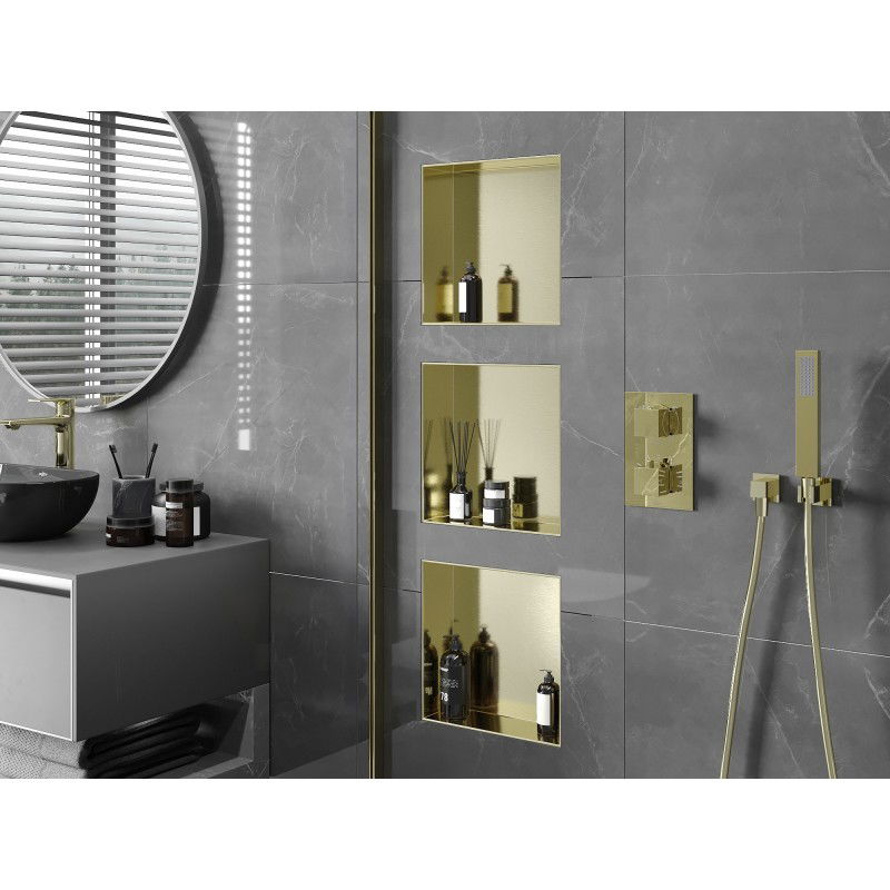 Mexen X-Wall-NR estante empotrado sin pestaña 30 x 30 cm, dorado cepillado - 1951303010