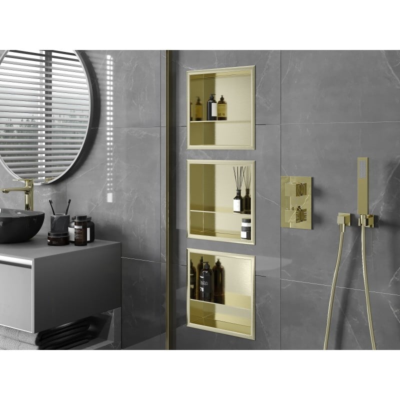 Mexen X-Wall-R nischhylla med kant och hylla 30 x 30 cm, borstad guld - 1950303010S