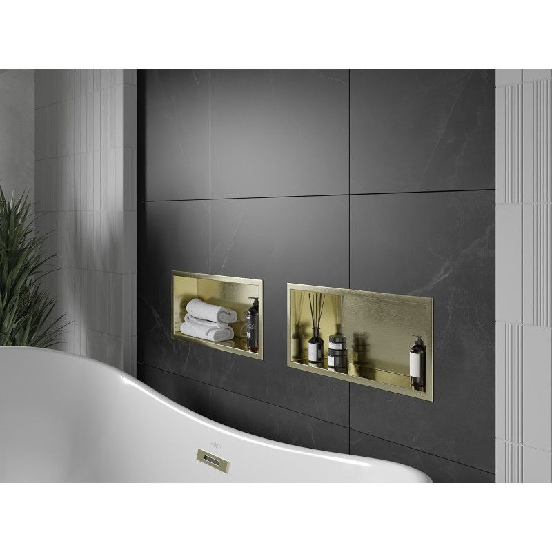Mexen X-Wall-R Nischenregal mit Flansch 45 x 20 cm, gold gebürstet - 1950452010