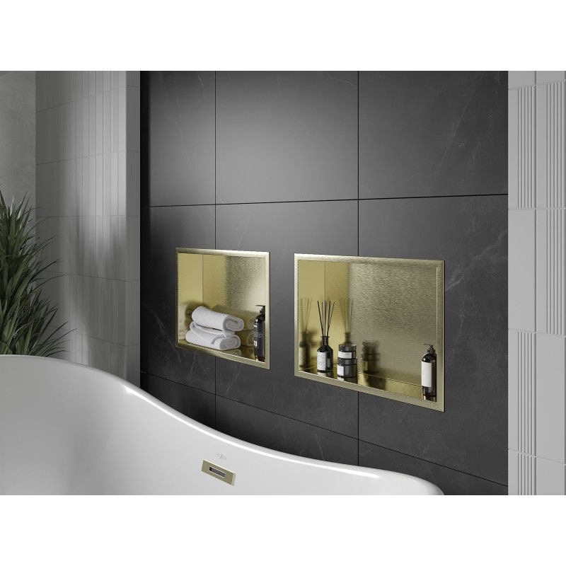 Mexen X-Wall-R prateleira embutida com flange 45 x 30 cm, dourado escovado - 1950453010