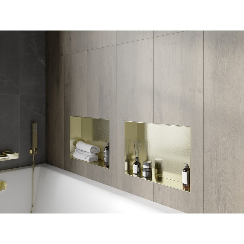 Mexen X-Wall-NR prateleira embutida sem flange 45 x 30 cm, dourada escovada - 1951453010