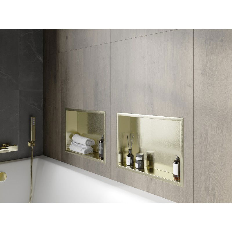 Mexen X-Wall-R prateleira embutida com flange 45 x 30 cm, dourado escovado - 1950453010