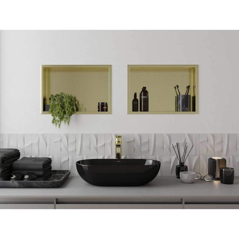 Mexen X-Wall-R Recessed Shelf with Flange 45 x 30 cm, Brushed Gold - 1950453010