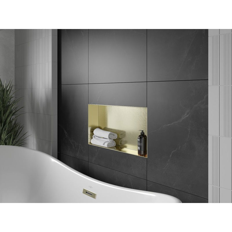 Mexen X-Wall-NR nischhylla utan fläns 60 x 30 cm, borstad guld - 1951603010