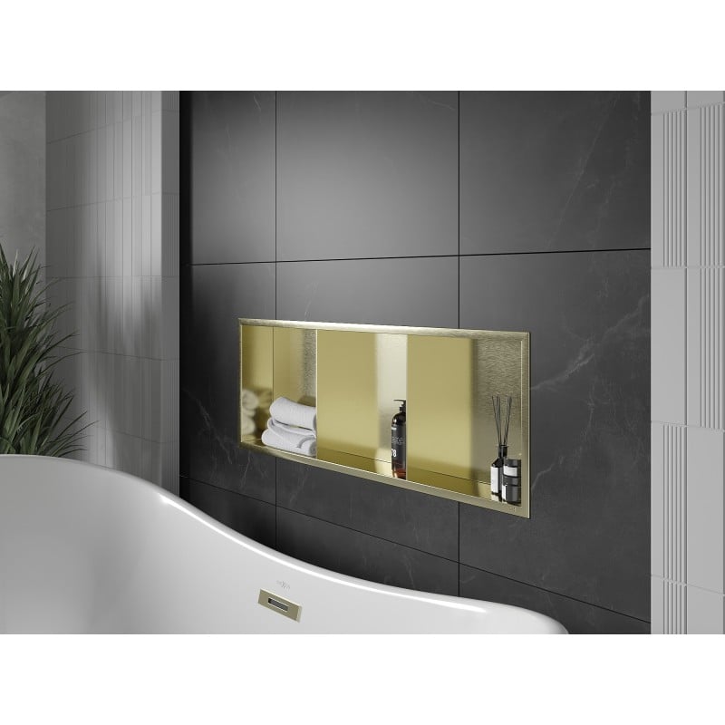 Mexen X-Wall-R półka wnękowa z kołnierzem i półką 90 x 30 cm, złota szczotkowana - 1950903010S