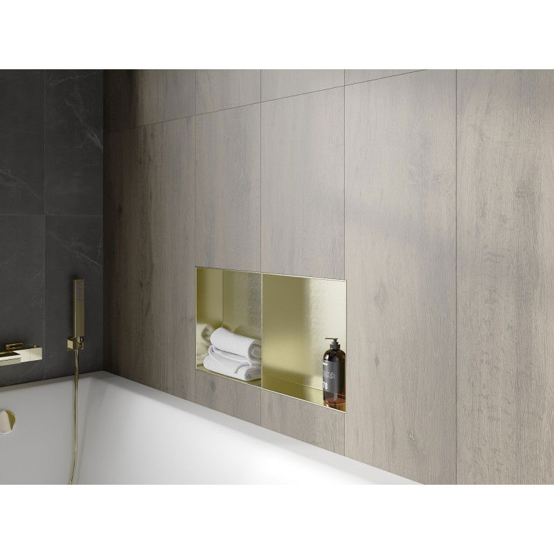Mexen X-Wall-NR prateleira embutida sem flange com prateleira 60 x 30 cm, dourado escovado - 1951603010S