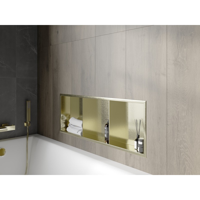 Mexen X-Wall-R półka wnękowa z kołnierzem i półką 90 x 30 cm, złota szczotkowana - 1950903010S