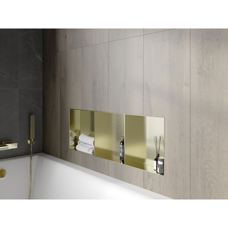 Mexen X-Wall-NR niche plank zonder flens met plank 90 x 30 cm, geborsteld goud - 1951903010S