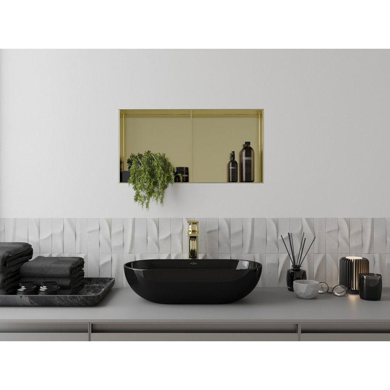 Mexen X-Wall-NR mensola ad incasso senza cornice con ripiano 60 x 30 cm, oro spazzolato - 1951603010S